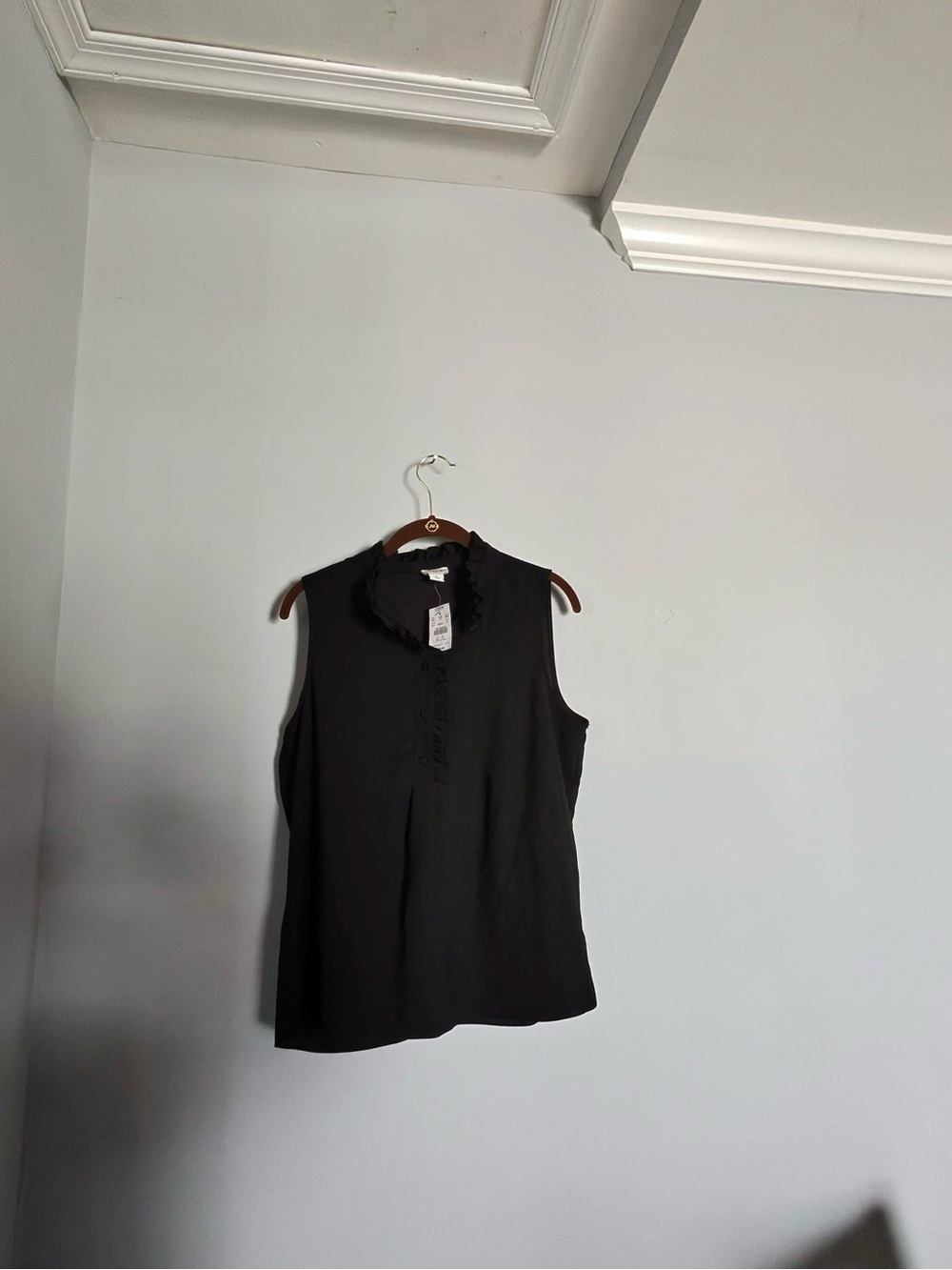 J. Crew Black Sleeveless Ruffle-Neck Camisole